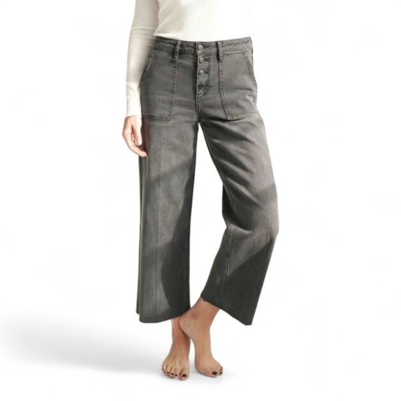 Carly Jean Button Fly Wide Leg High Rise Los Angeles Denim Charcoal Wash Sz 15 - Picture 1 of 14